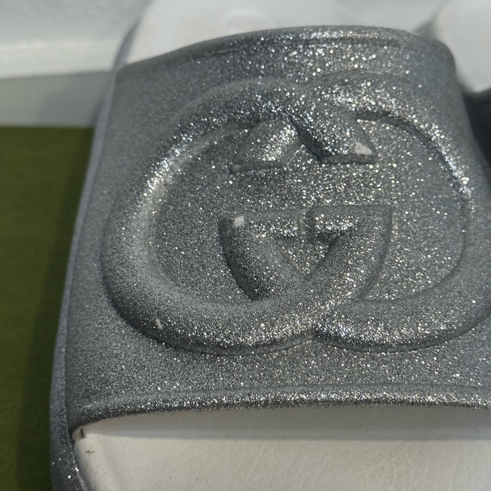 Gucci Silver Interlocking G Platform Slides - image 5